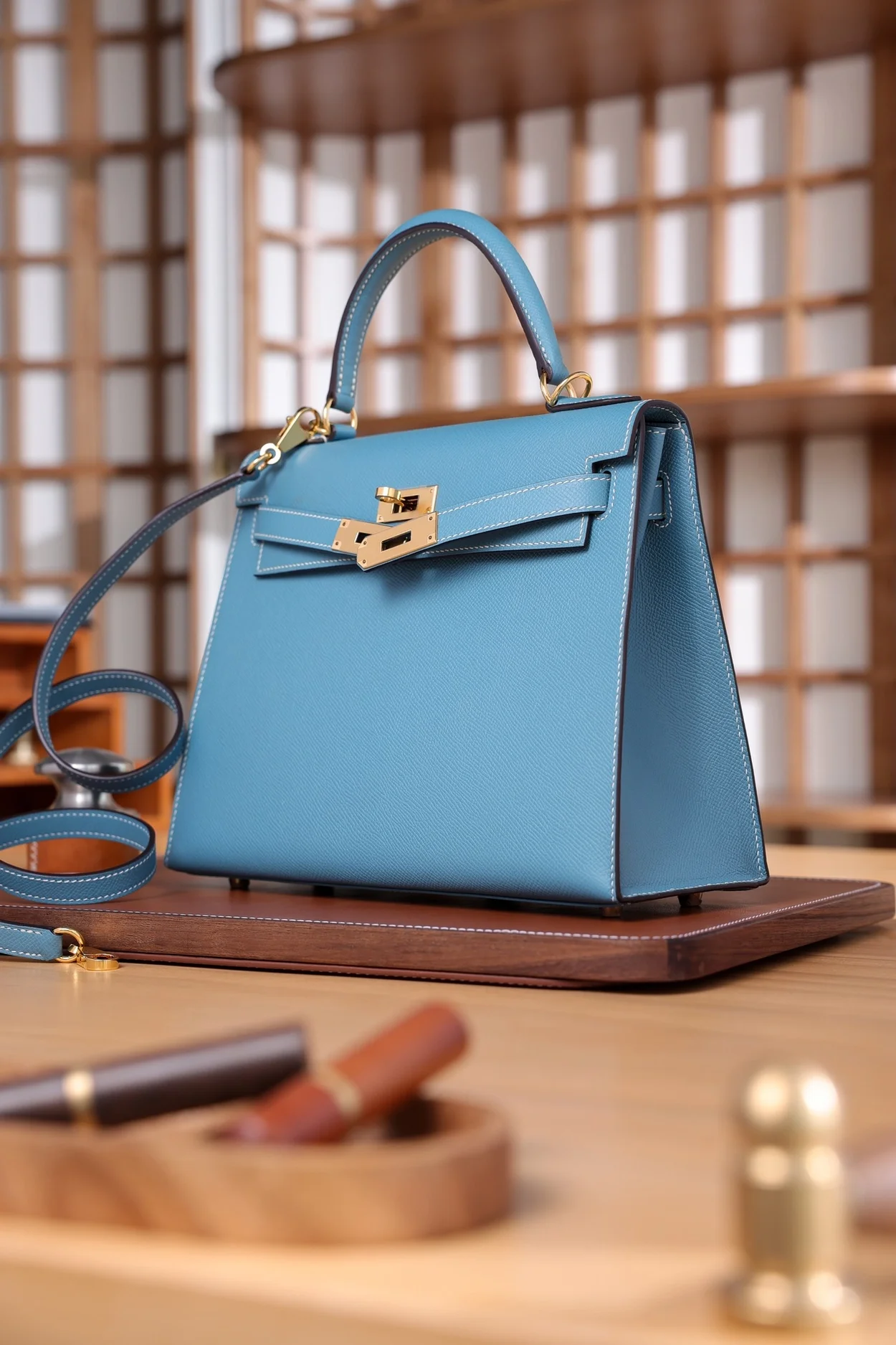 에르메스 켈리 28 셀리에 블루 드 노드 골드 하드웨어 (100% HAND MADE)