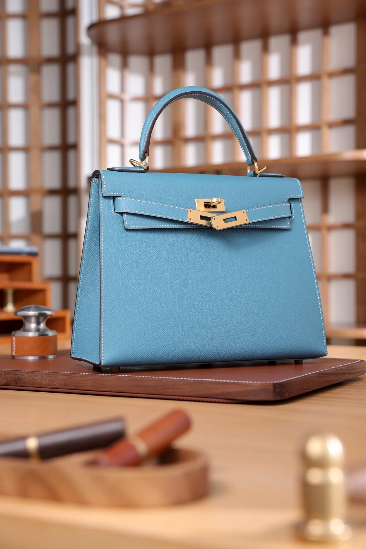 에르메스 켈리 28 셀리에 블루 드 노드 골드 하드웨어 (100% HAND MADE)