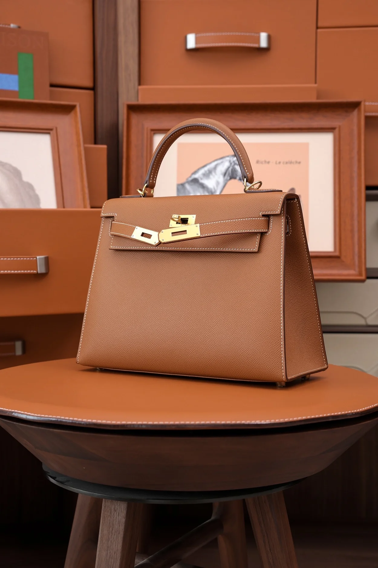 에르메스 켈리 28 셀리에 브라운 골드 하드웨어 (100% HAND MADE)