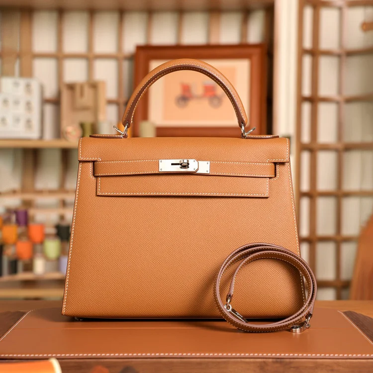 에르메스 켈리 25 셀리에 골드 브라운 실버 하드웨어 (100% HAND MADE)