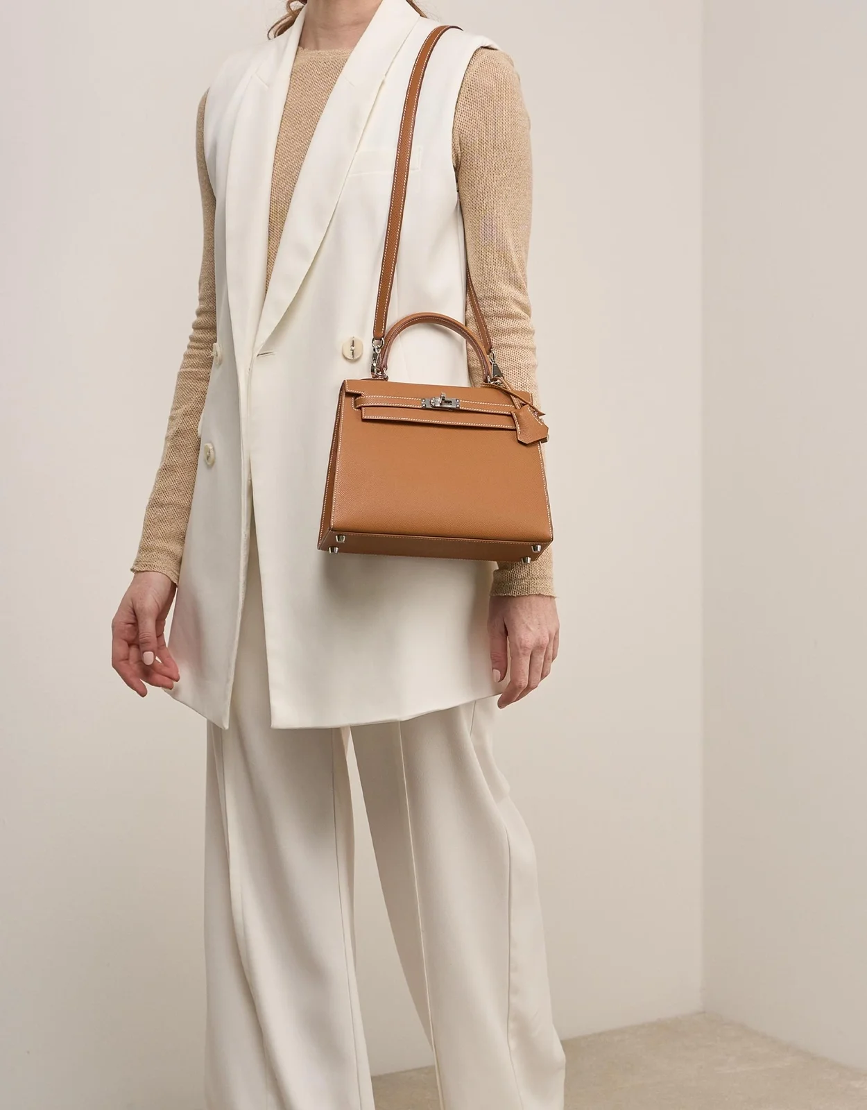 에르메스 켈리 25 셀리에 골드 브라운 실버 하드웨어 (100% HAND MADE)