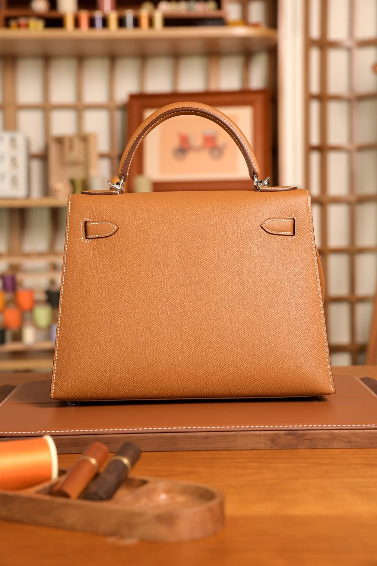 에르메스 켈리 25 셀리에 골드 브라운 실버 하드웨어 (100% HAND MADE)