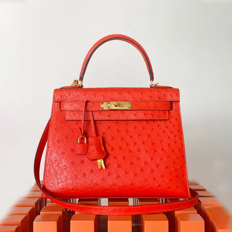 에르메스 켈리 28 셀리에 오스트리치 레드 골드 하드웨어 (100% HAND MADE)