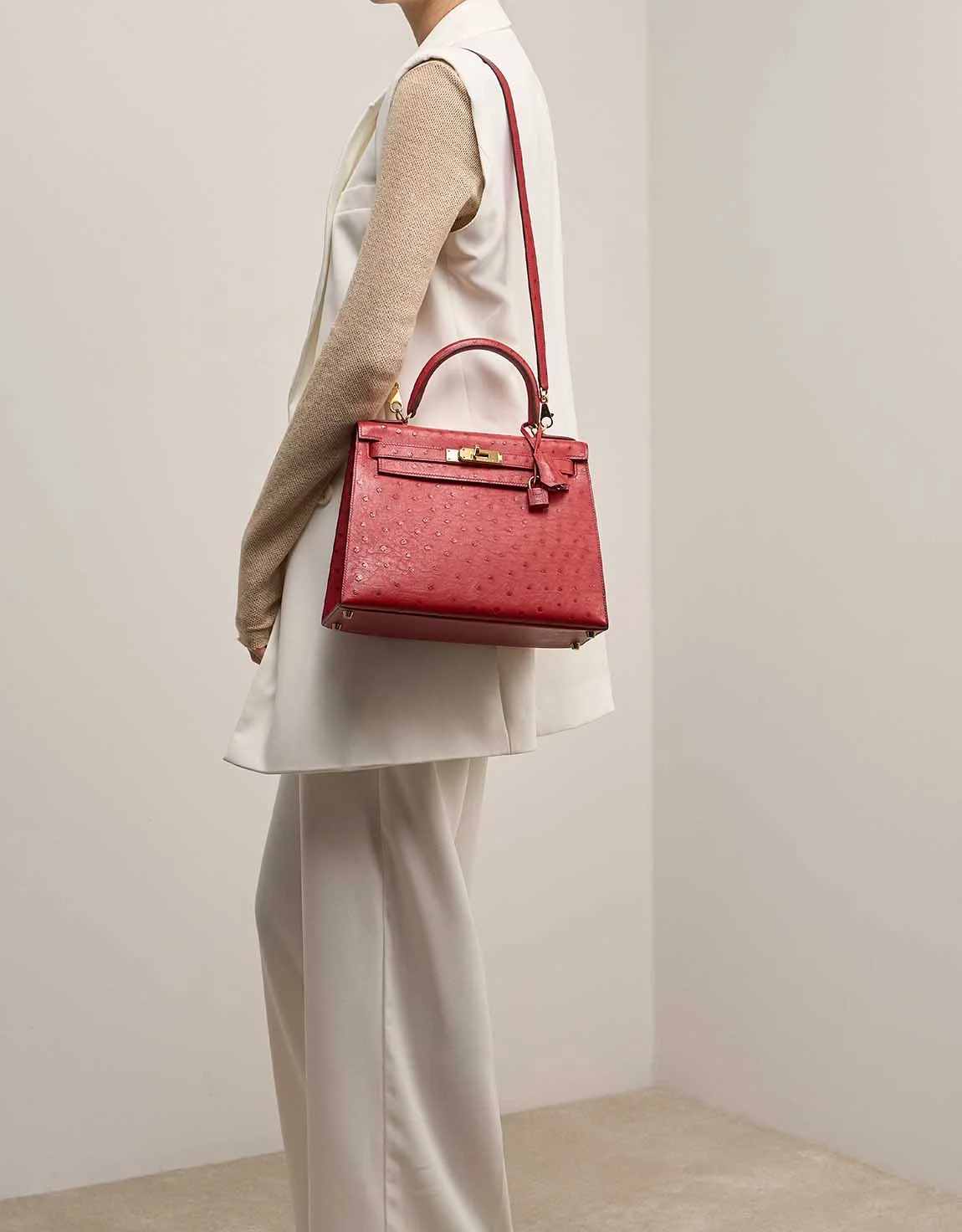 에르메스 켈리 28 셀리에 오스트리치 레드 골드 하드웨어 (100% HAND MADE)