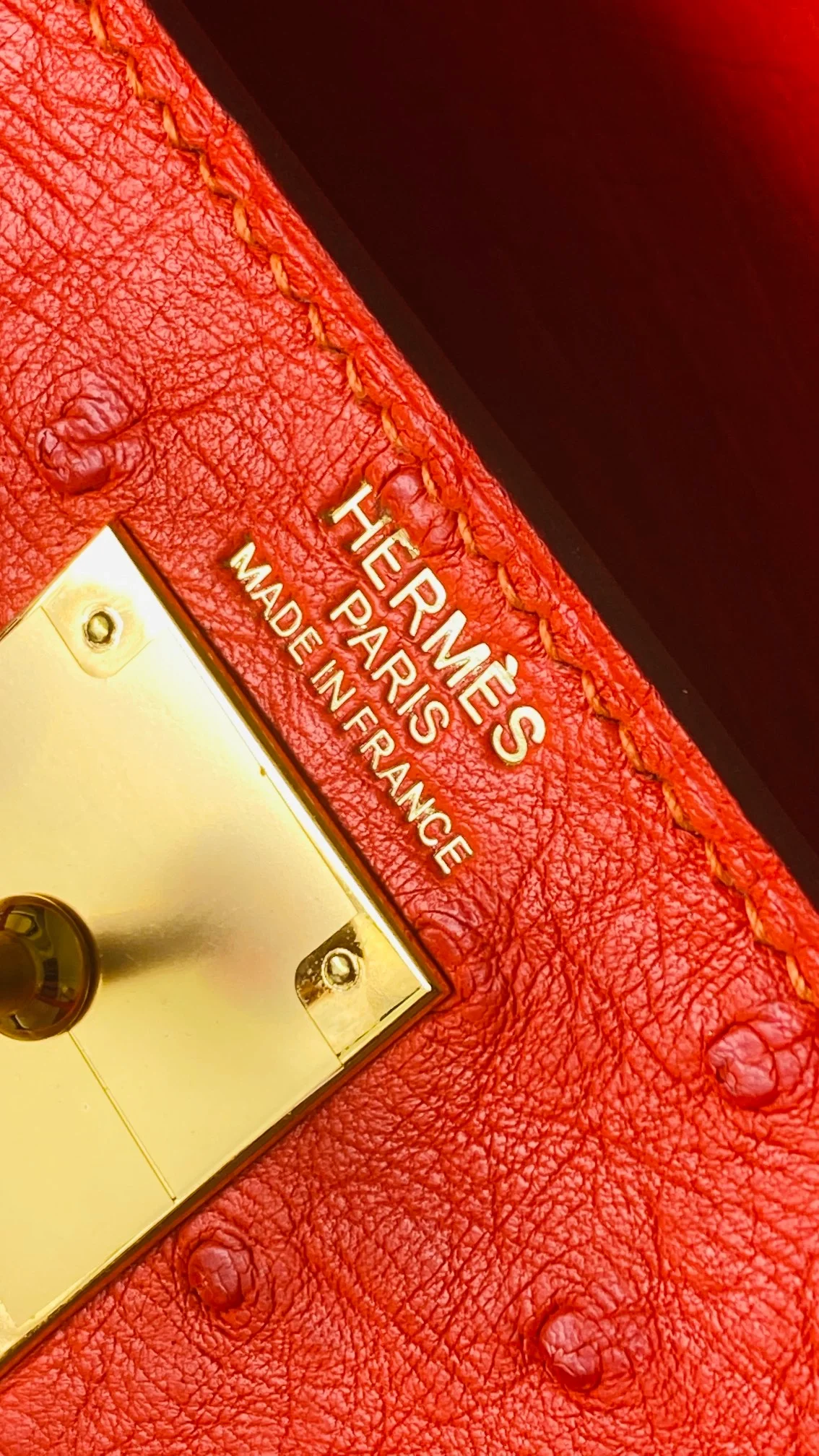 에르메스 켈리 28 셀리에 오스트리치 레드 골드 하드웨어 (100% HAND MADE)