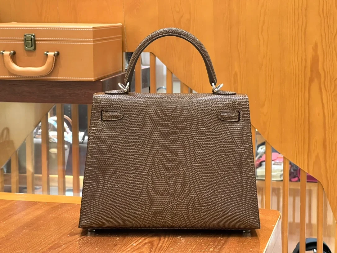 에르메스 켈리 25 셀리에 리자드 브라운 팔라듐 하드웨어 (100% HAND MADE)