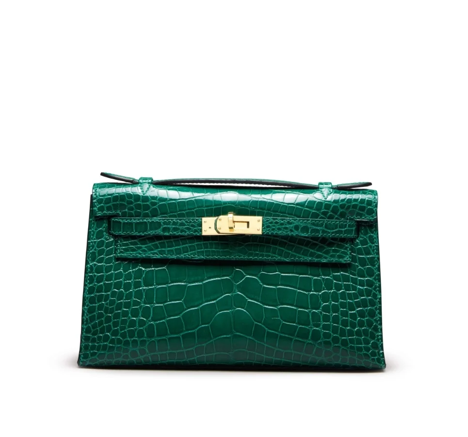 에르메스 켈리 포쉐트 엘리게이터 그린 골드 하드웨어 (100% HAND MADE)