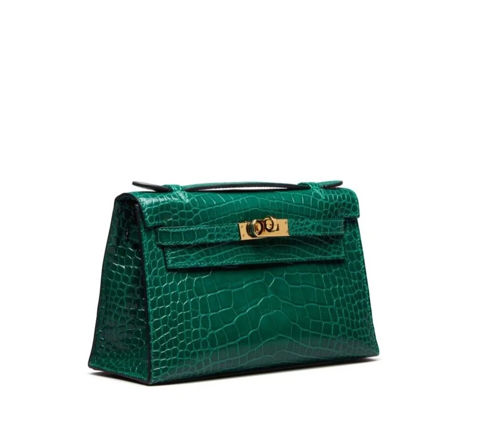에르메스 켈리 포쉐트 엘리게이터 그린 골드 하드웨어 (100% HAND MADE)