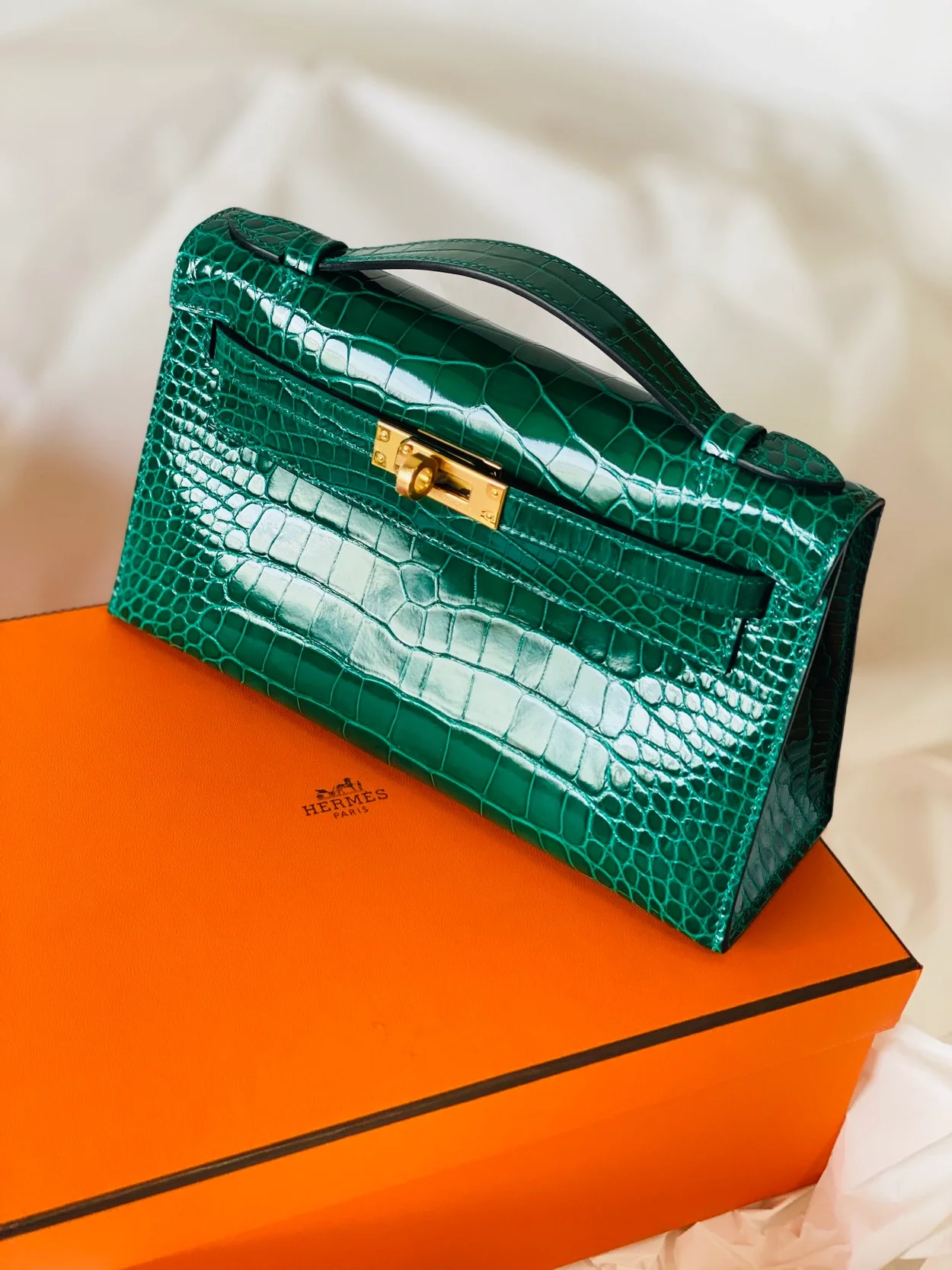 에르메스 켈리 포쉐트 엘리게이터 그린 골드 하드웨어 (100% HAND MADE)