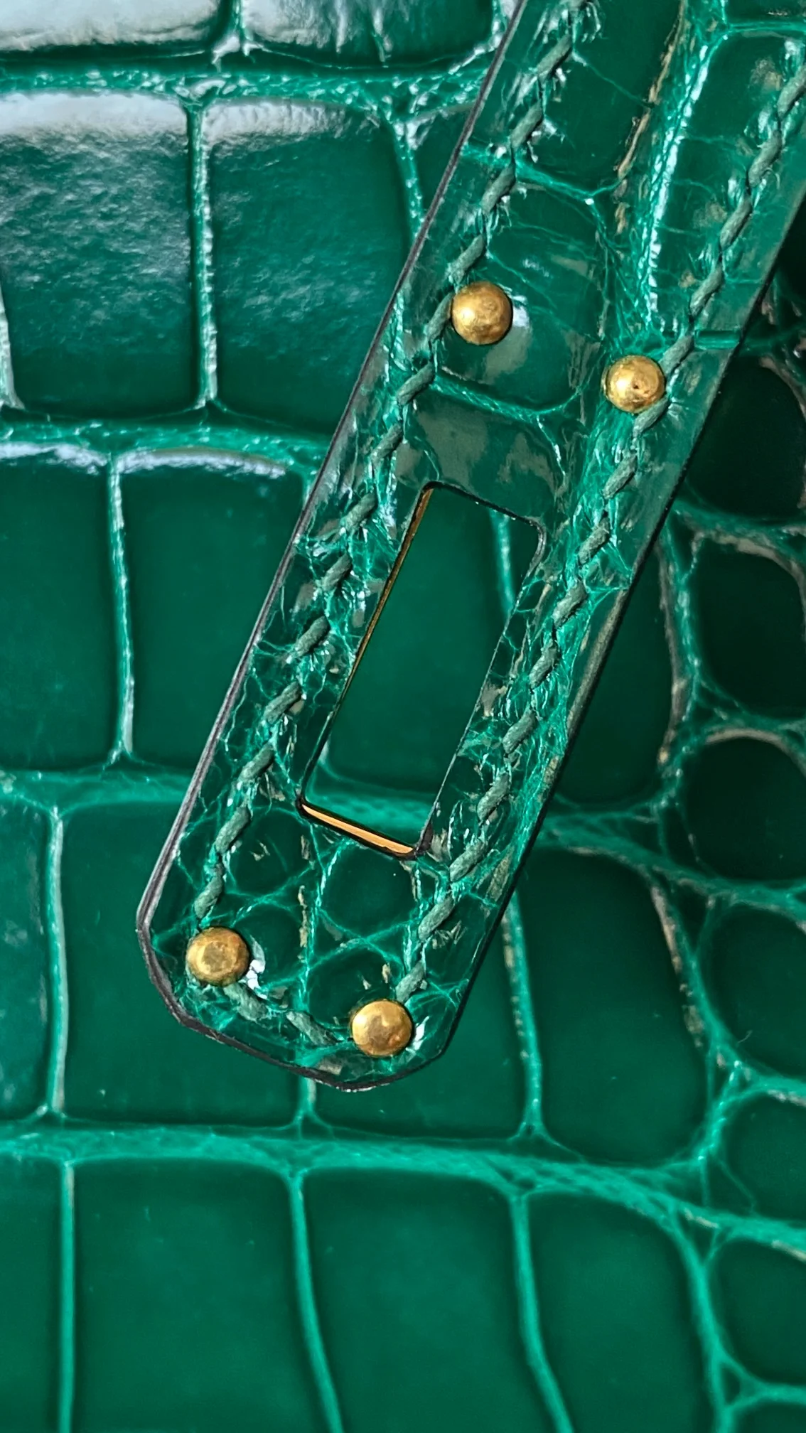 에르메스 켈리 포쉐트 엘리게이터 그린 골드 하드웨어 (100% HAND MADE)