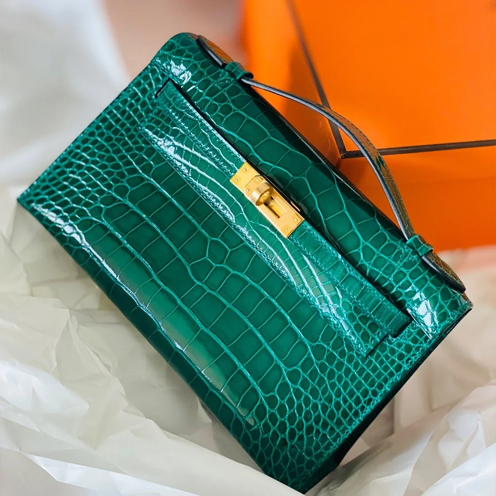 에르메스 켈리 포쉐트 엘리게이터 그린 골드 하드웨어 (100% HAND MADE)