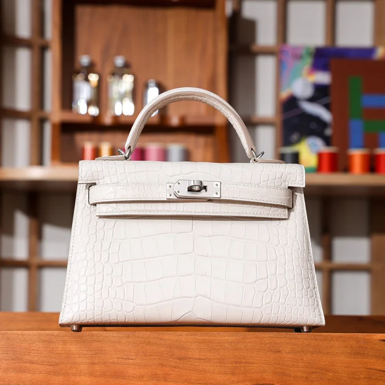 에르메스 미니 켈리 2 셀리에 엘리게이터 나타 팔라듐 하드웨어 (100% HAND MADE)