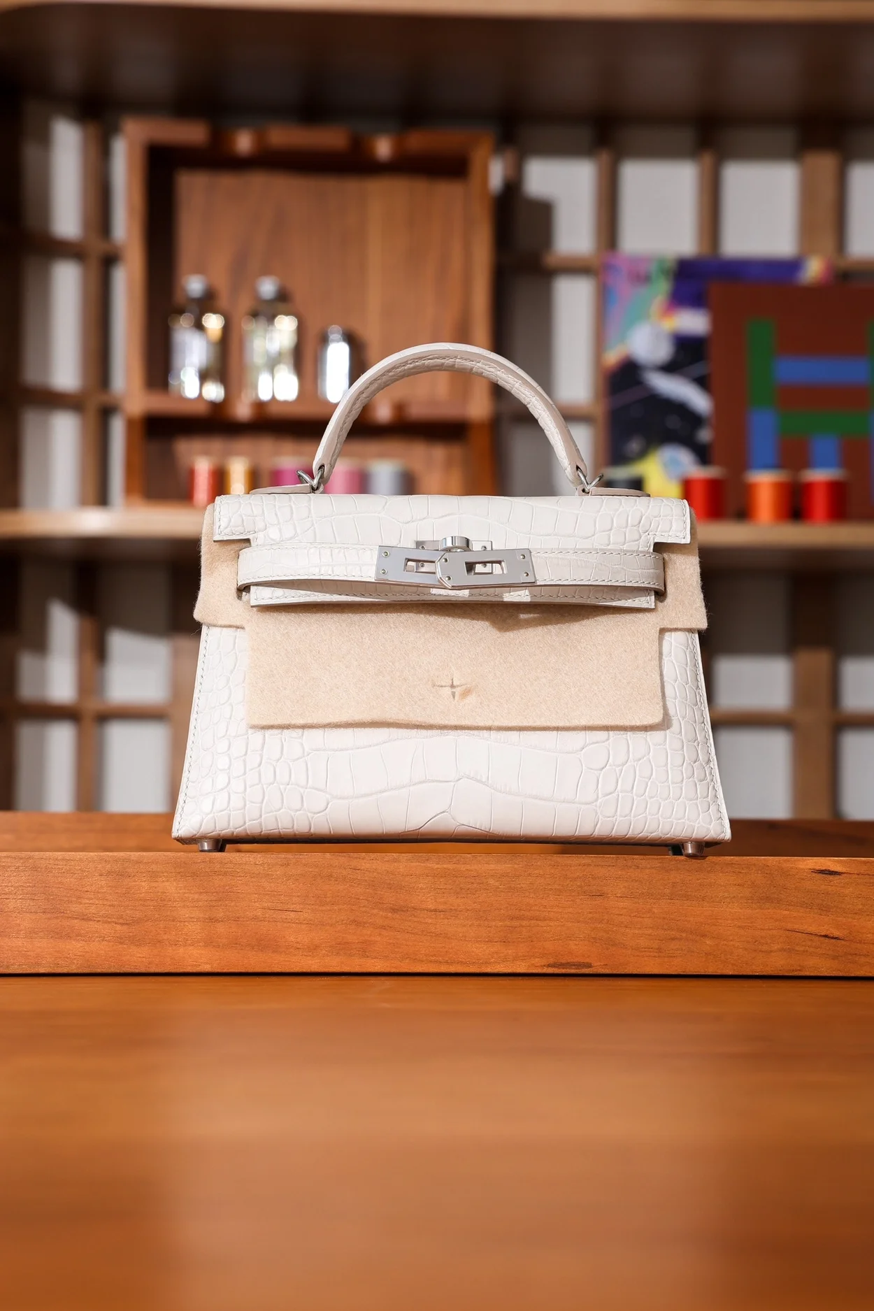 에르메스 미니 켈리 2 셀리에 엘리게이터 나타 팔라듐 하드웨어 (100% HAND MADE)