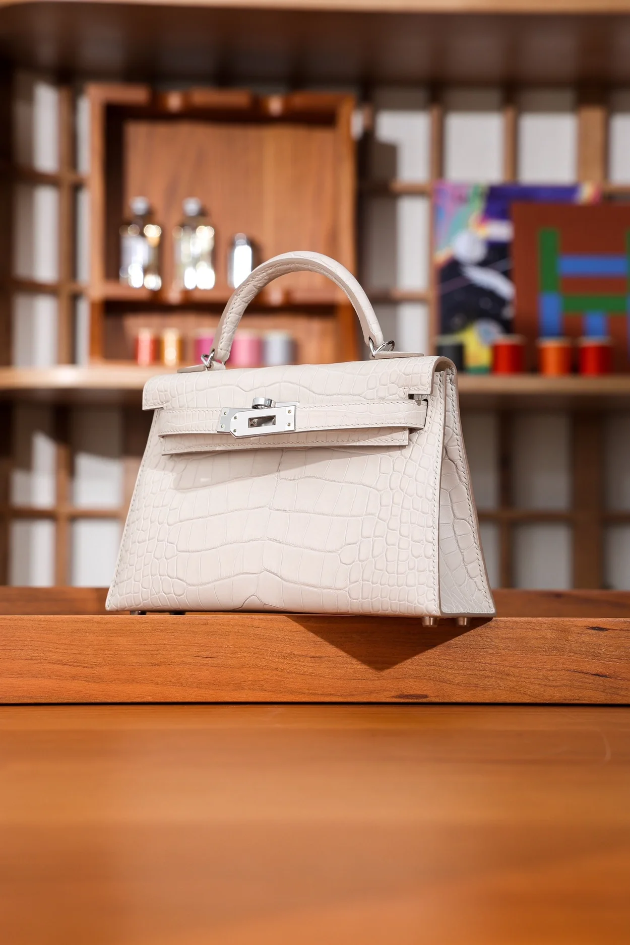 에르메스 미니 켈리 2 셀리에 엘리게이터 나타 팔라듐 하드웨어 (100% HAND MADE)