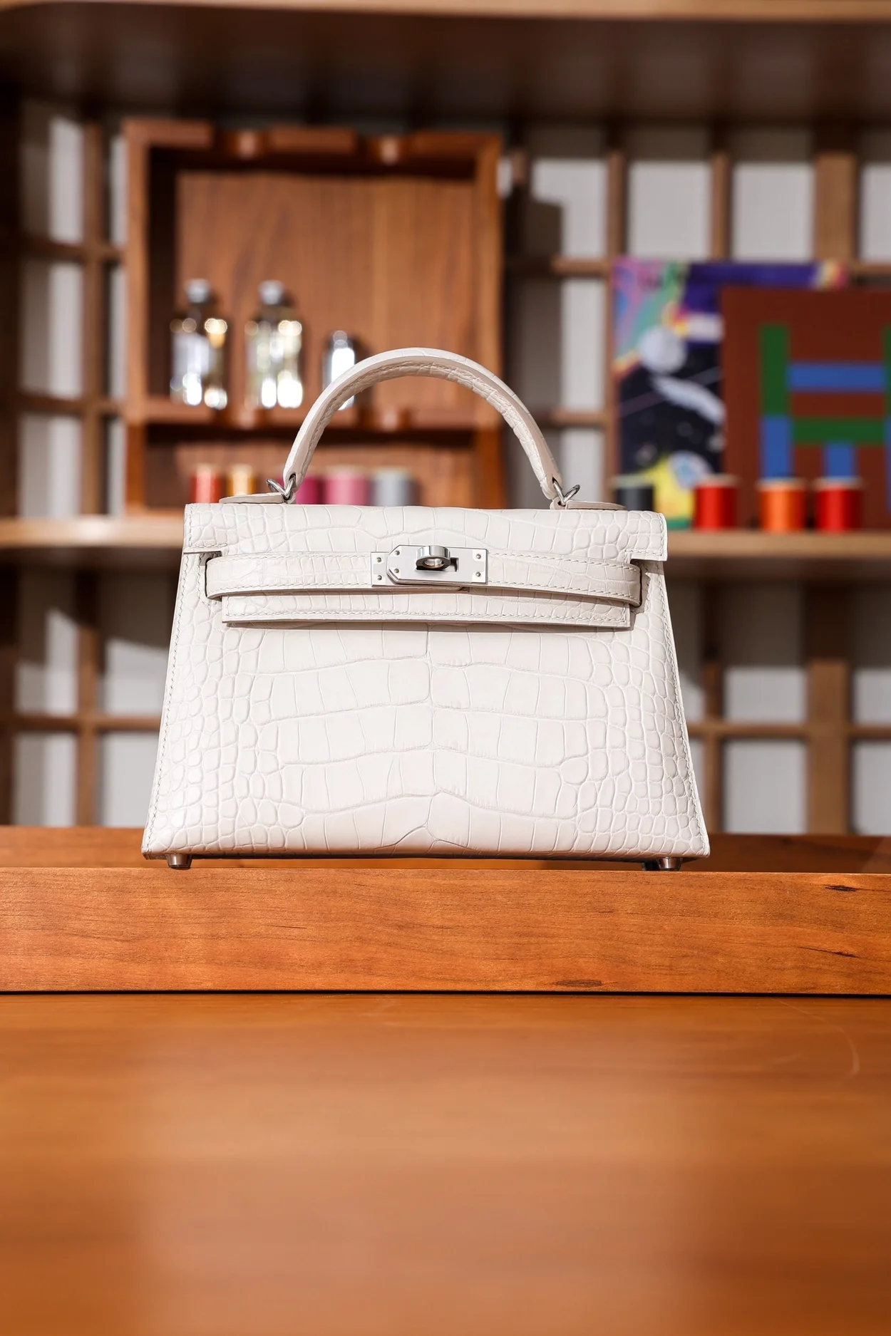 에르메스 미니 켈리 2 셀리에 엘리게이터 나타 팔라듐 하드웨어 (100% HAND MADE)