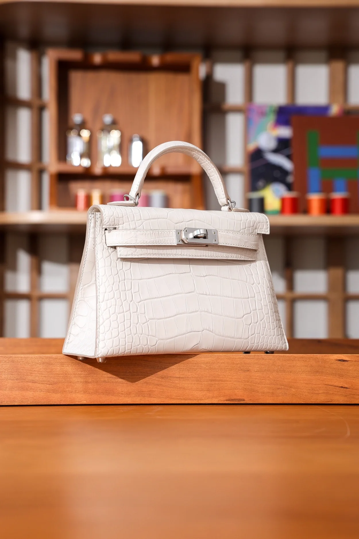 에르메스 미니 켈리 2 셀리에 엘리게이터 나타 팔라듐 하드웨어 (100% HAND MADE)