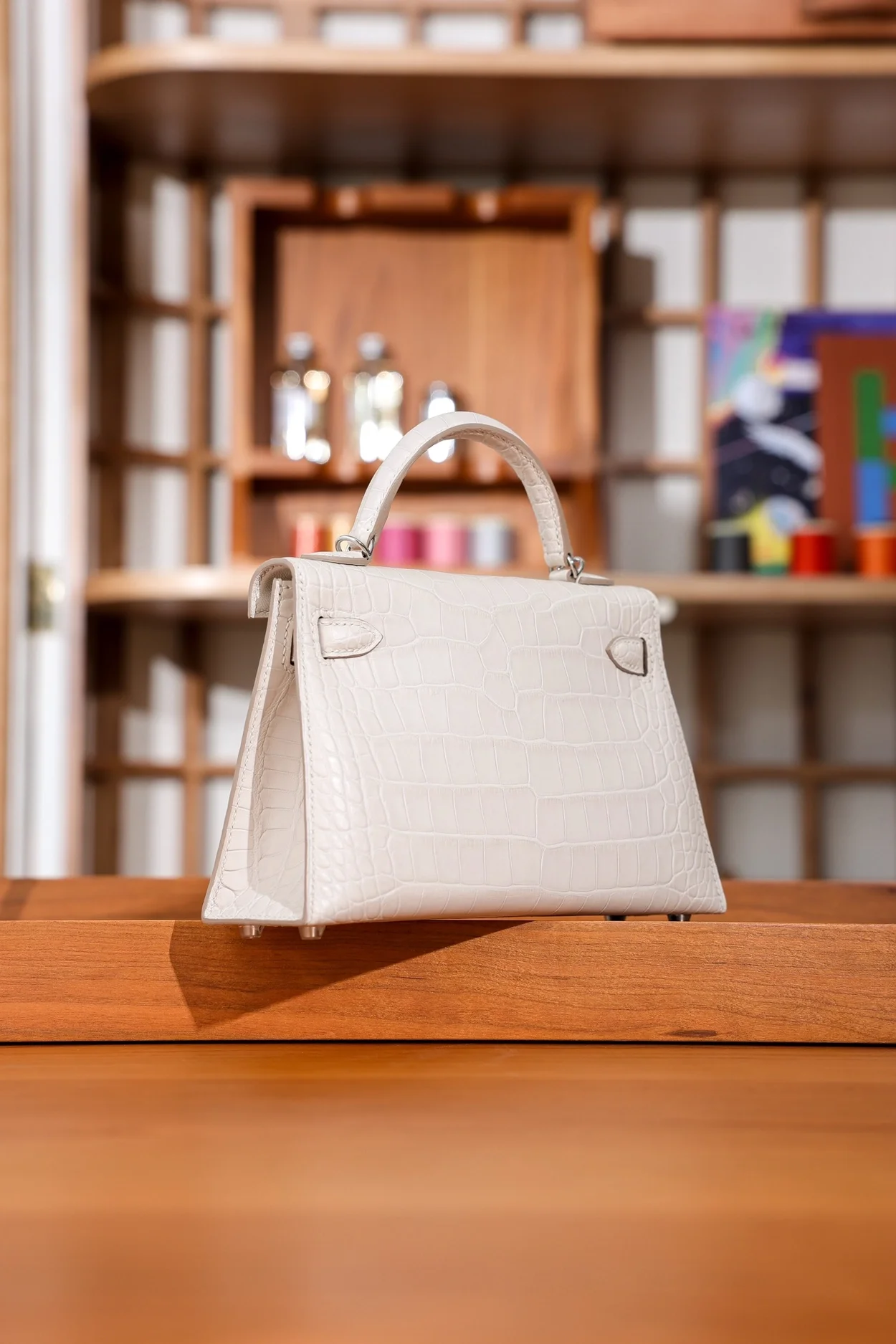 에르메스 미니 켈리 2 셀리에 엘리게이터 나타 팔라듐 하드웨어 (100% HAND MADE)