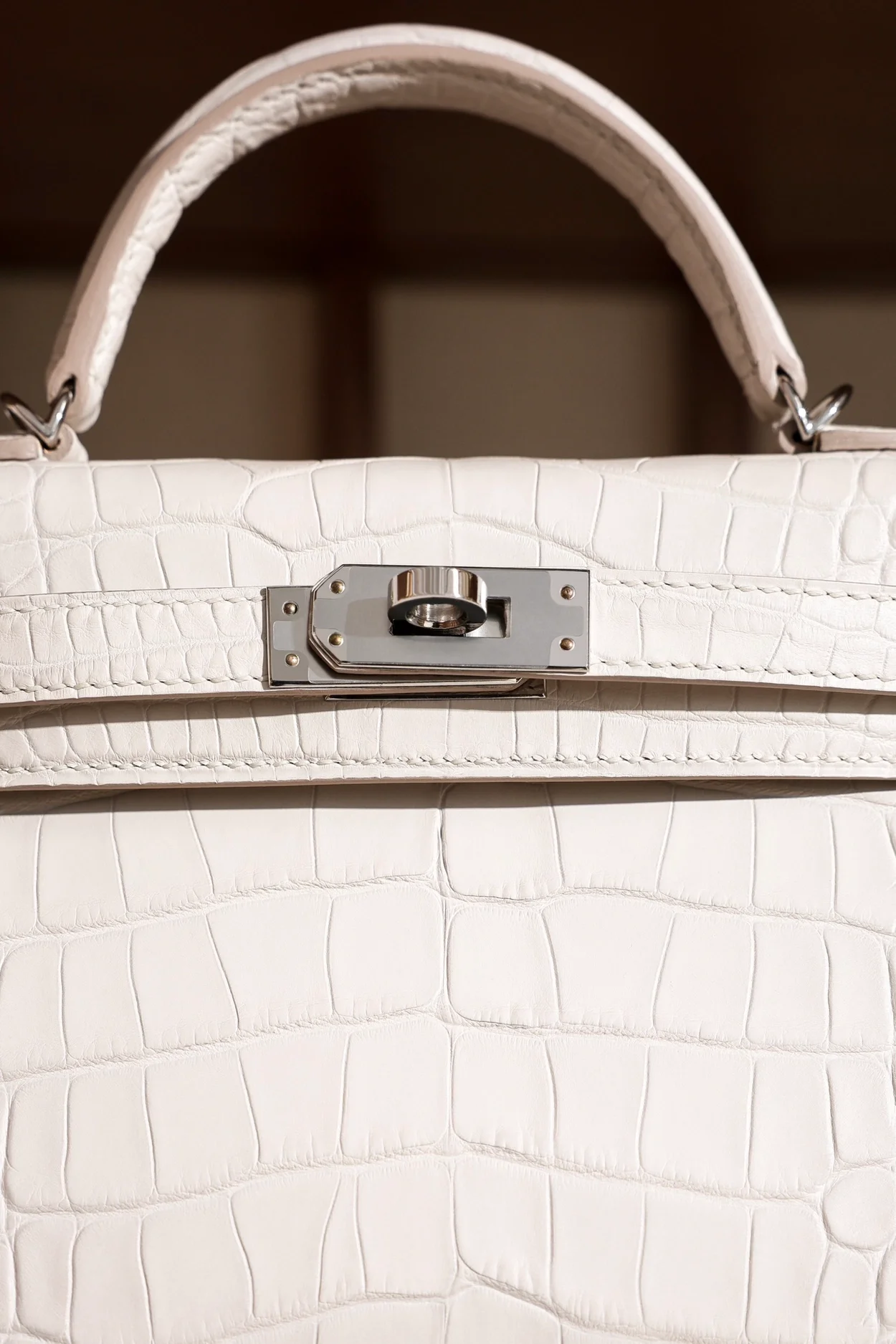 에르메스 미니 켈리 2 셀리에 엘리게이터 나타 팔라듐 하드웨어 (100% HAND MADE)