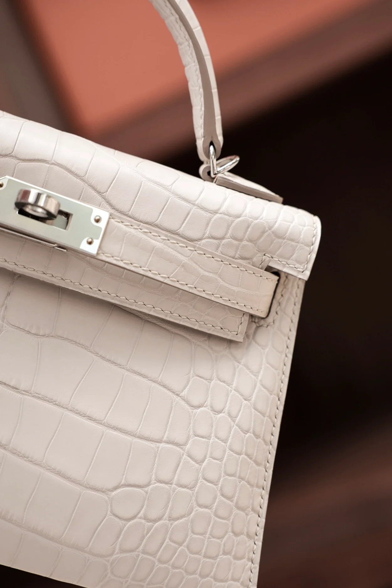 에르메스 미니 켈리 2 셀리에 엘리게이터 나타 팔라듐 하드웨어 (100% HAND MADE)