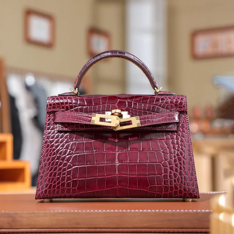 에르메스 미니 켈리 2 셀리에 엘리게이터 보르도 골드 하드웨어 (100% HAND MADE)