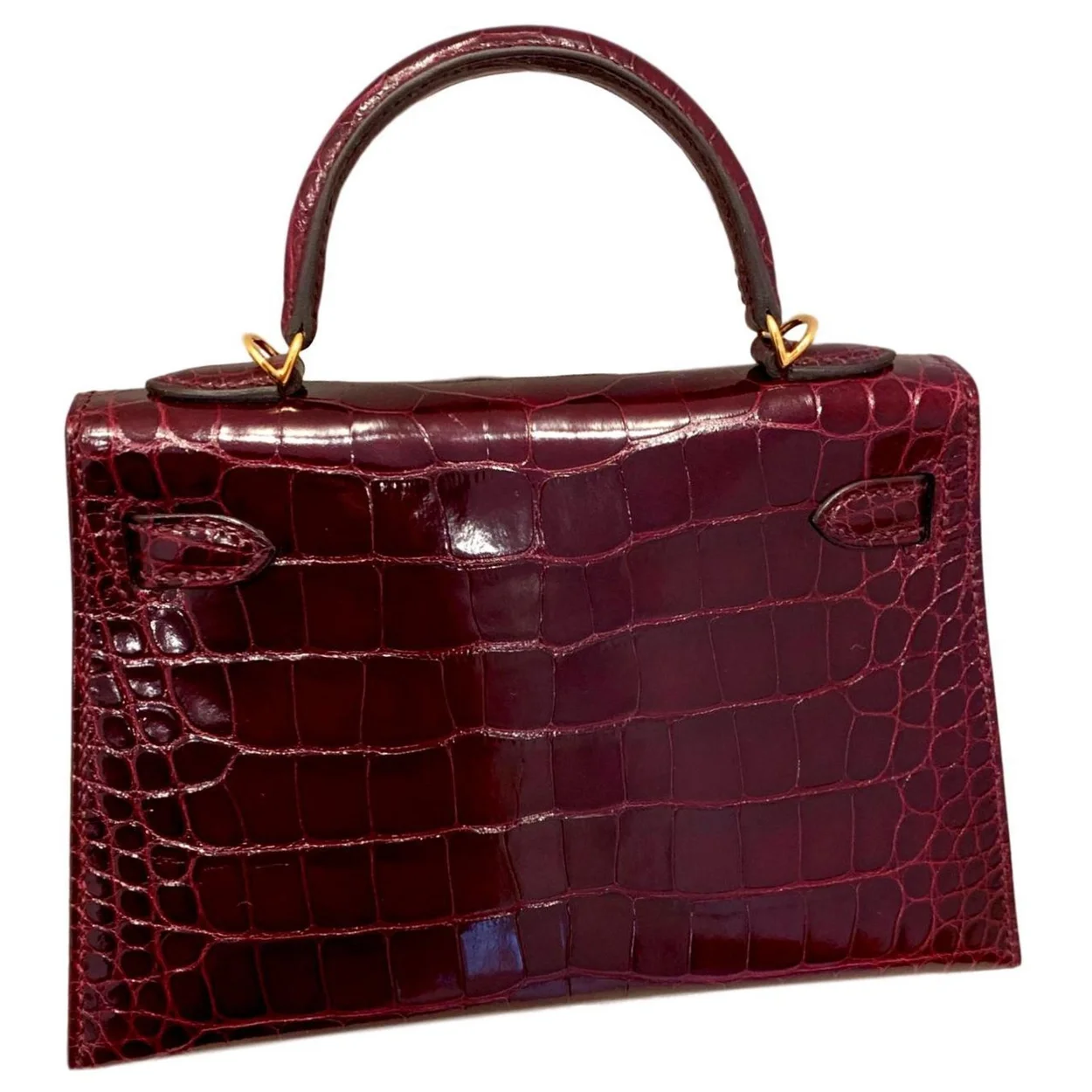 에르메스 미니 켈리 2 셀리에 엘리게이터 보르도 골드 하드웨어 (100% HAND MADE)