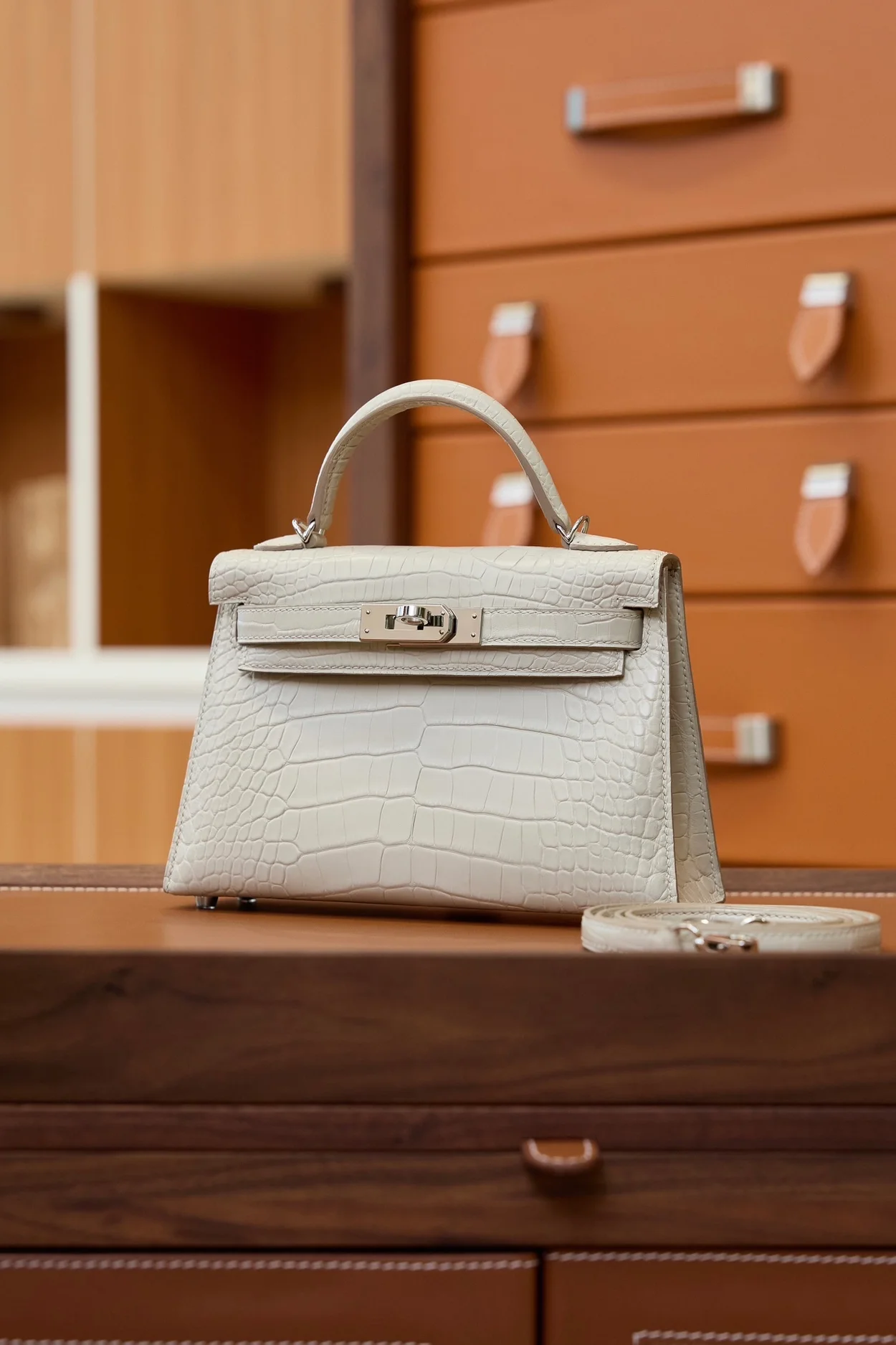 에르메스 미니 켈리 2 셀리에 크로커다일 베통 팔라듐 하드웨어 (100% HAND MADE)