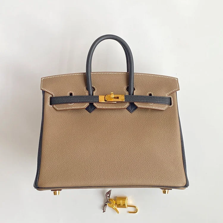 에르메스 버킨 25 르투르네 스페셜 오더 브라운 & 네이비 투톤 골드 하드웨어 (100% HAND MADE)