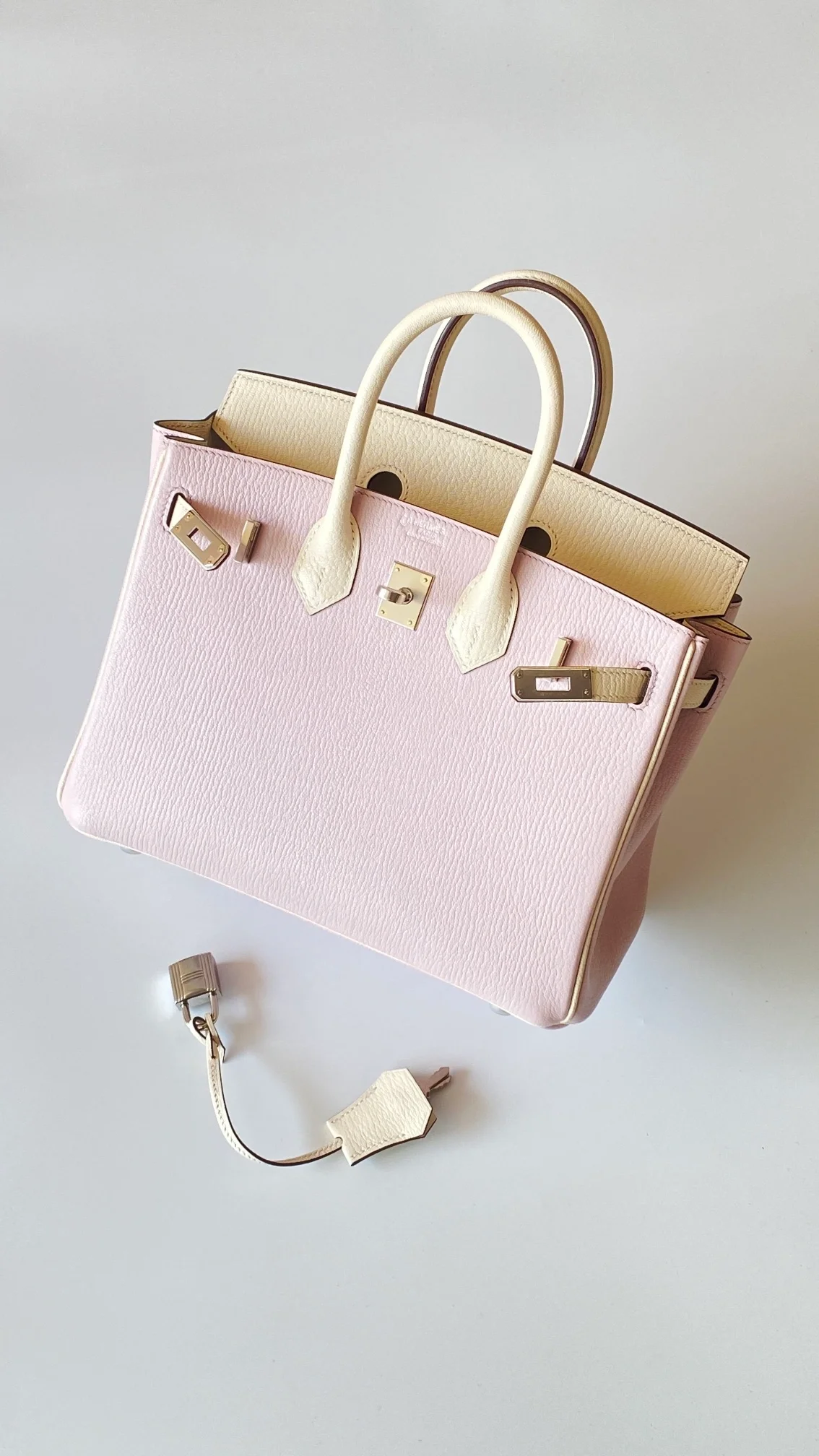 에르메스 버킨 25 르투르네 스페셜 오더 핑크 & 화이트 투톤 팔라듐 하드웨어 (100% HAND MADE)