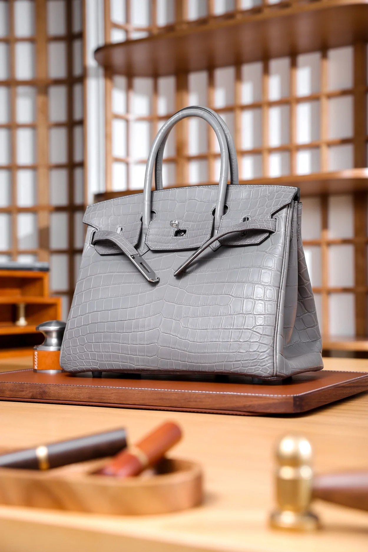 에르메스 버킨 30 르투르네 크로커다일 그레이 팔라듐 하드웨어 (100% HAND MADE)