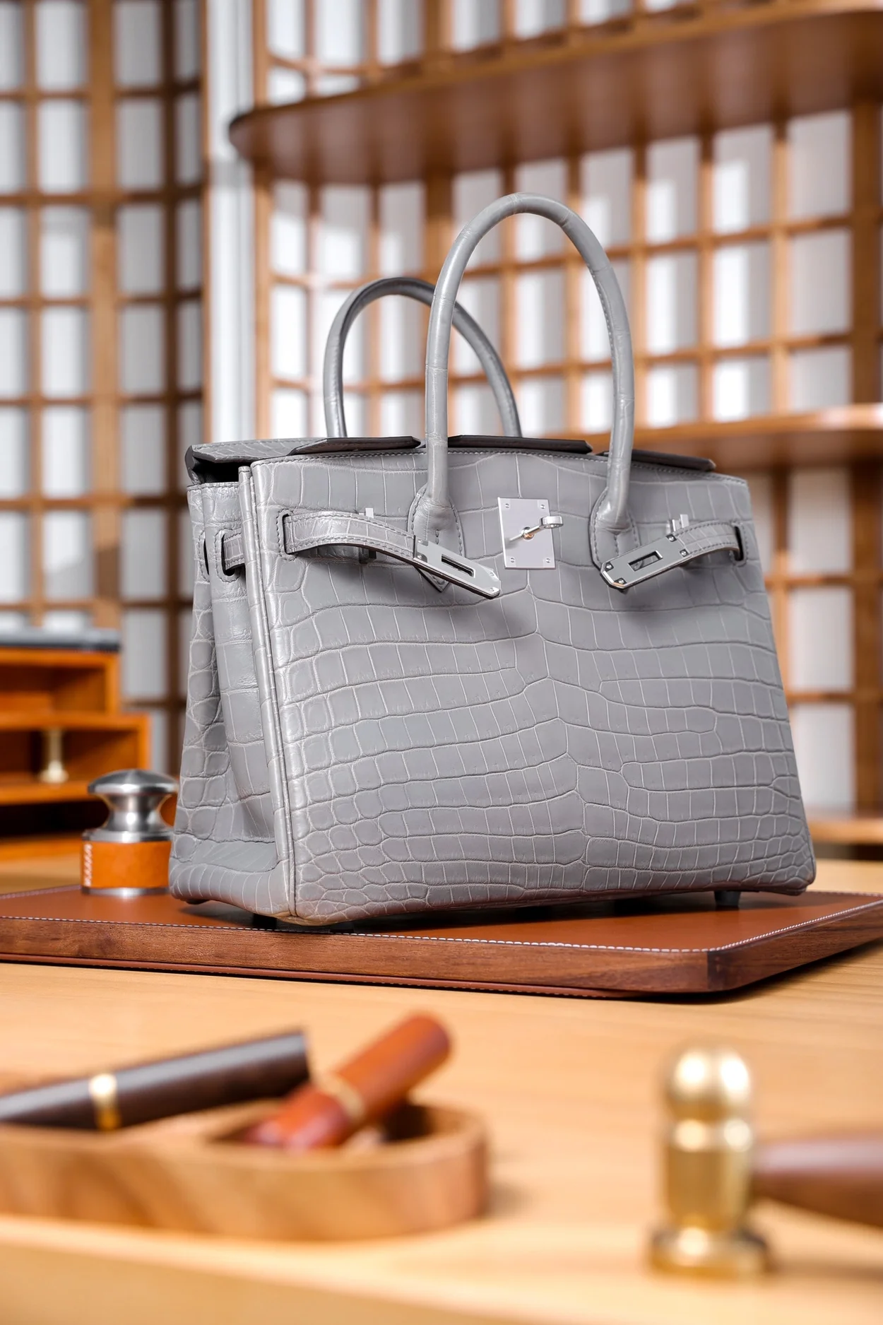 에르메스 버킨 30 르투르네 크로커다일 그레이 팔라듐 하드웨어 (100% HAND MADE)