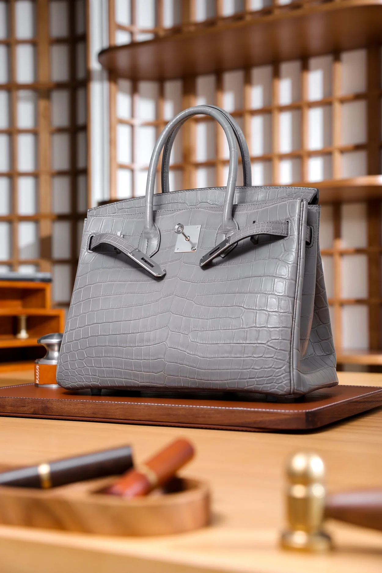 에르메스 버킨 30 르투르네 크로커다일 그레이 팔라듐 하드웨어 (100% HAND MADE)