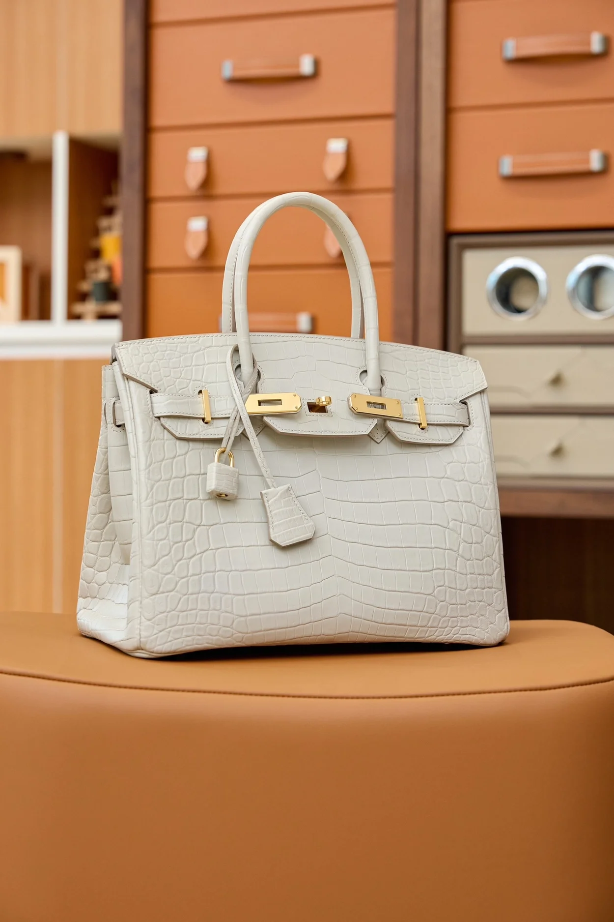 에르메스 버킨 25 르투르네 크로커다일 화이트 골드 하드웨어 (100% HAND MADE)
