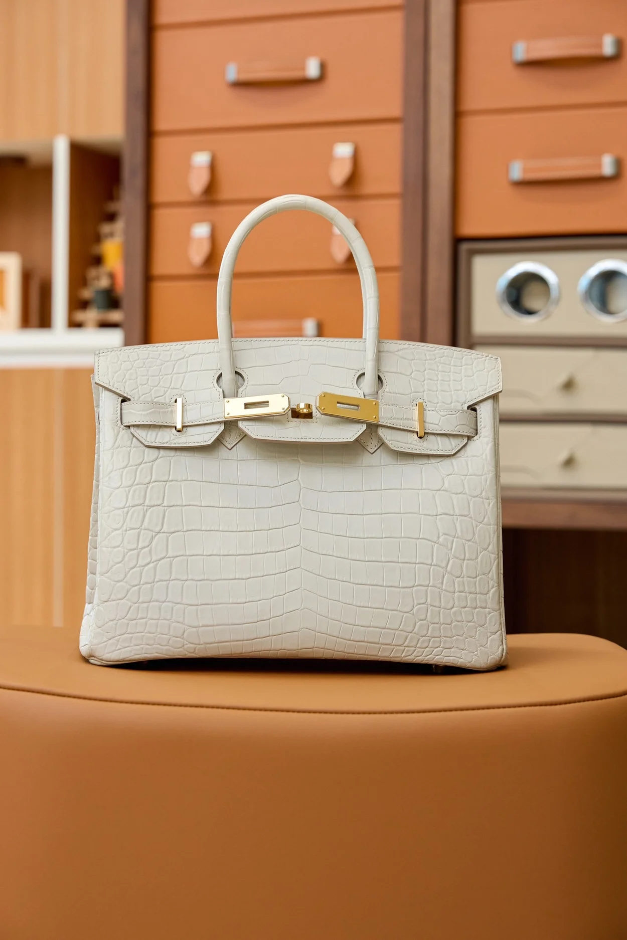에르메스 버킨 25 르투르네 크로커다일 화이트 골드 하드웨어 (100% HAND MADE)