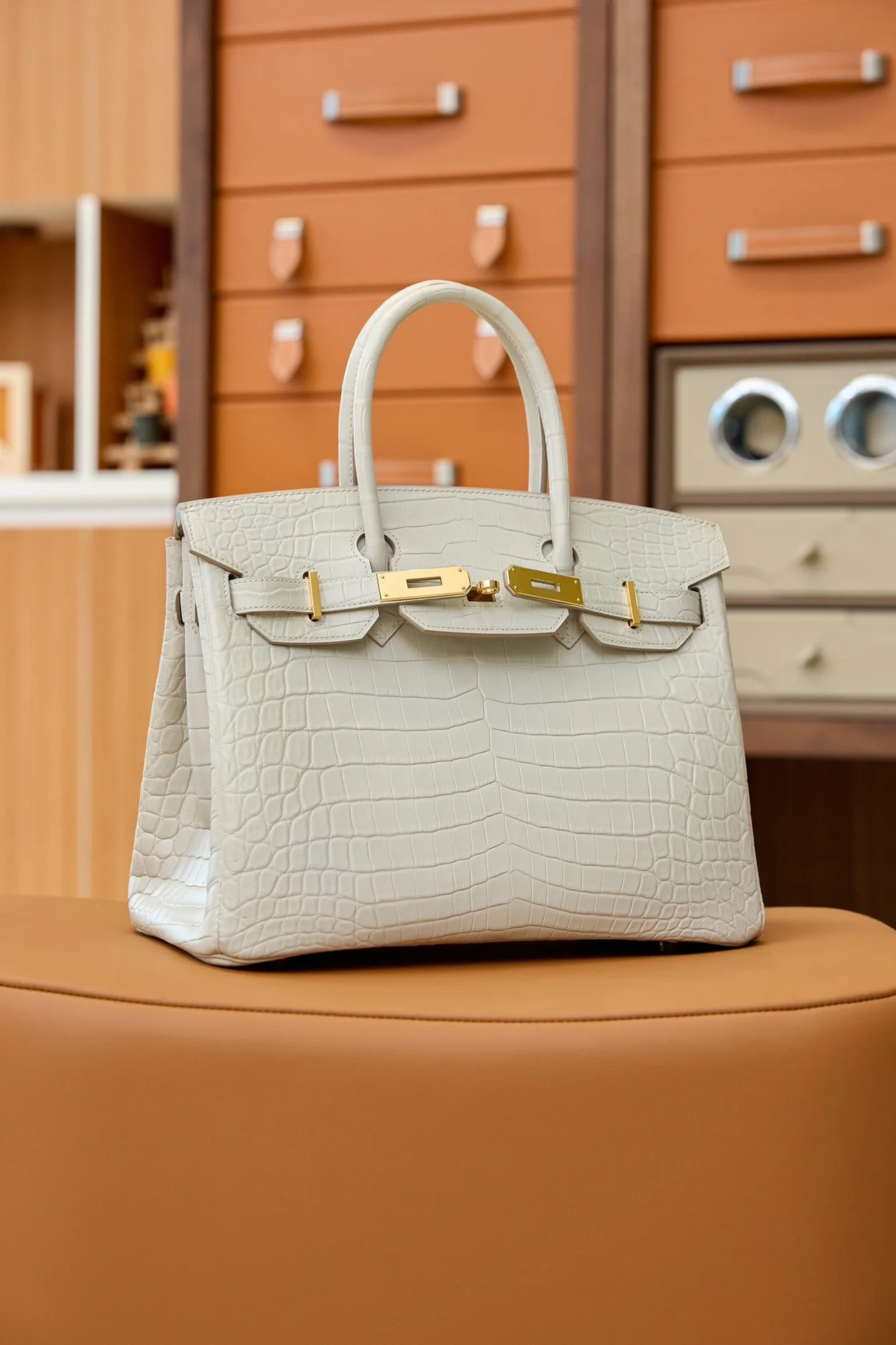 에르메스 버킨 25 르투르네 크로커다일 화이트 골드 하드웨어 (100% HAND MADE)