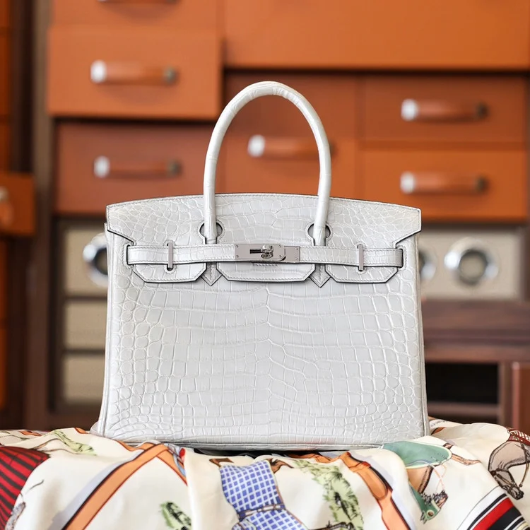 에르메스 버킨 30 르투르네 크로커다일 화이트 팔라듐 하드웨어 (100% HAND MADE)