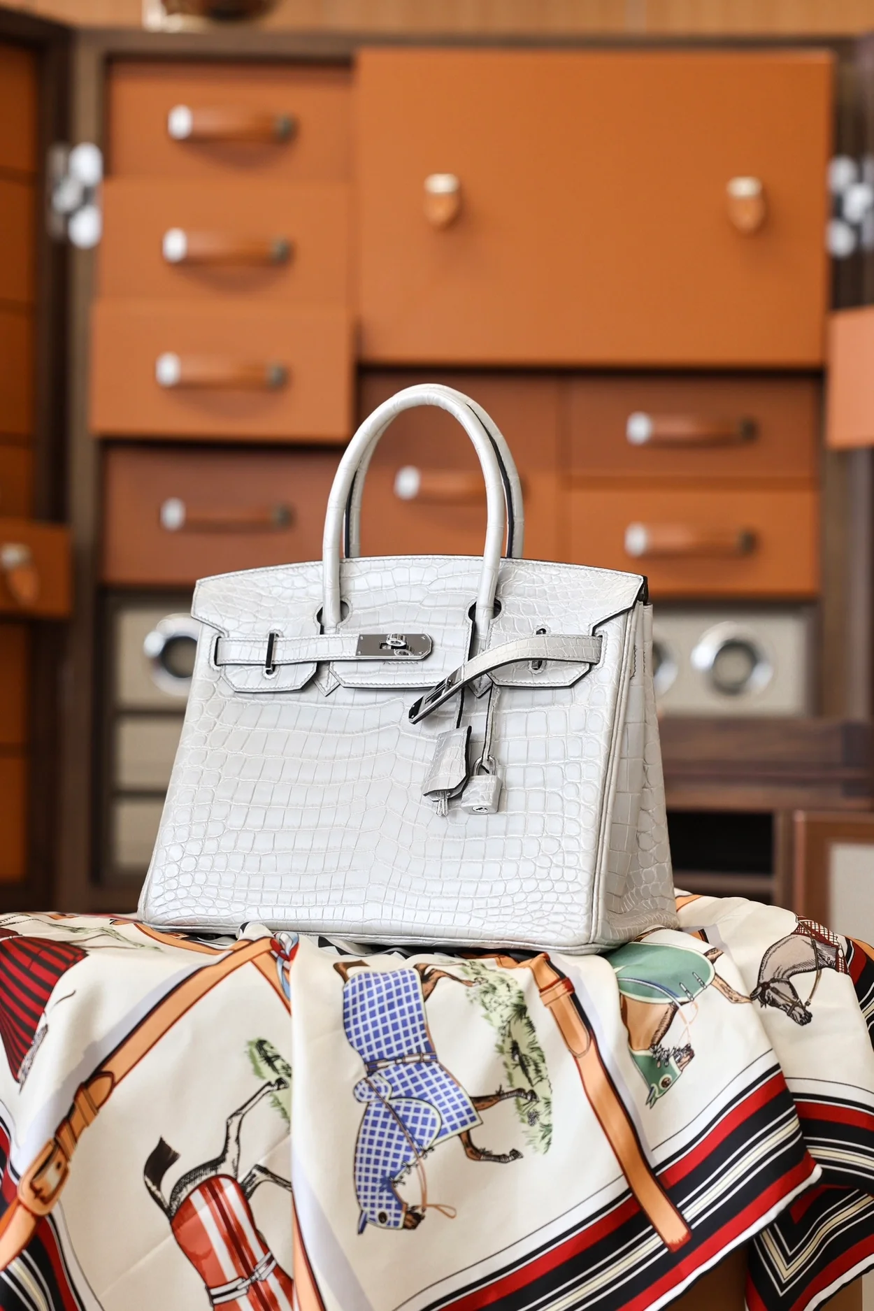 에르메스 버킨 30 르투르네 크로커다일 화이트 팔라듐 하드웨어 (100% HAND MADE)
