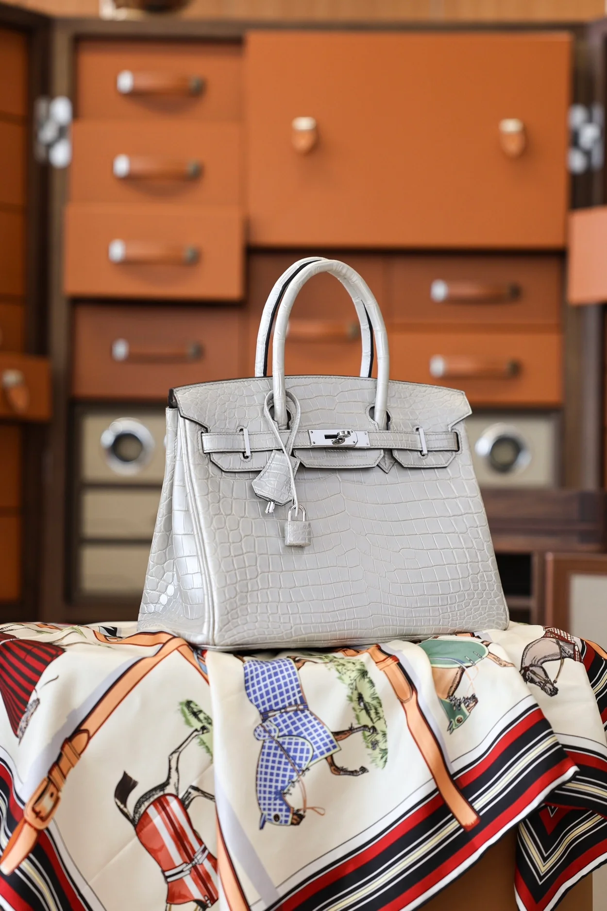 에르메스 버킨 30 르투르네 크로커다일 화이트 팔라듐 하드웨어 (100% HAND MADE)