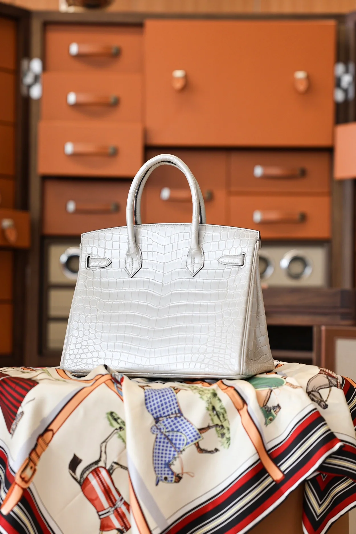 에르메스 버킨 30 르투르네 크로커다일 화이트 팔라듐 하드웨어 (100% HAND MADE)