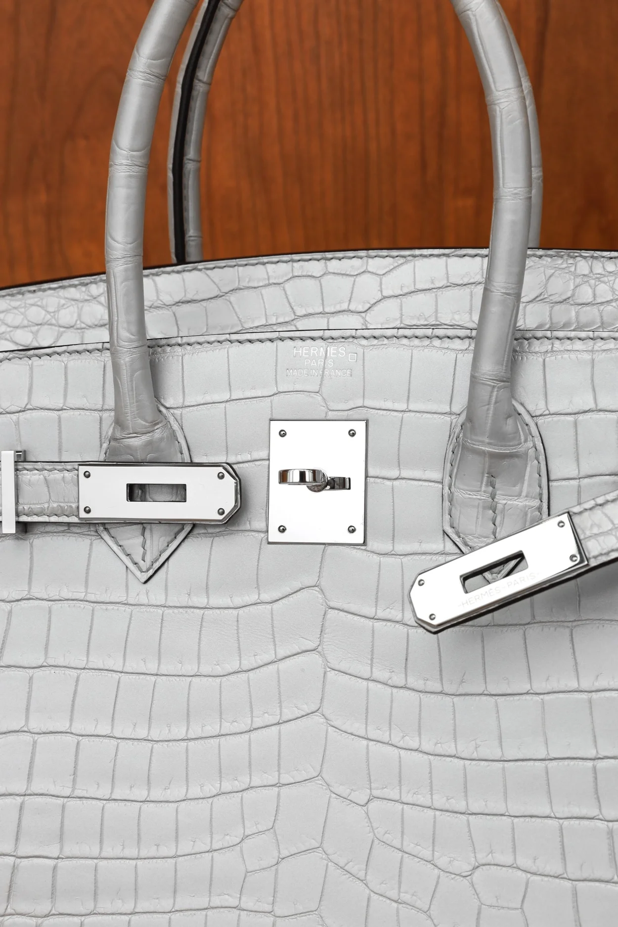 에르메스 버킨 30 르투르네 크로커다일 화이트 팔라듐 하드웨어 (100% HAND MADE)