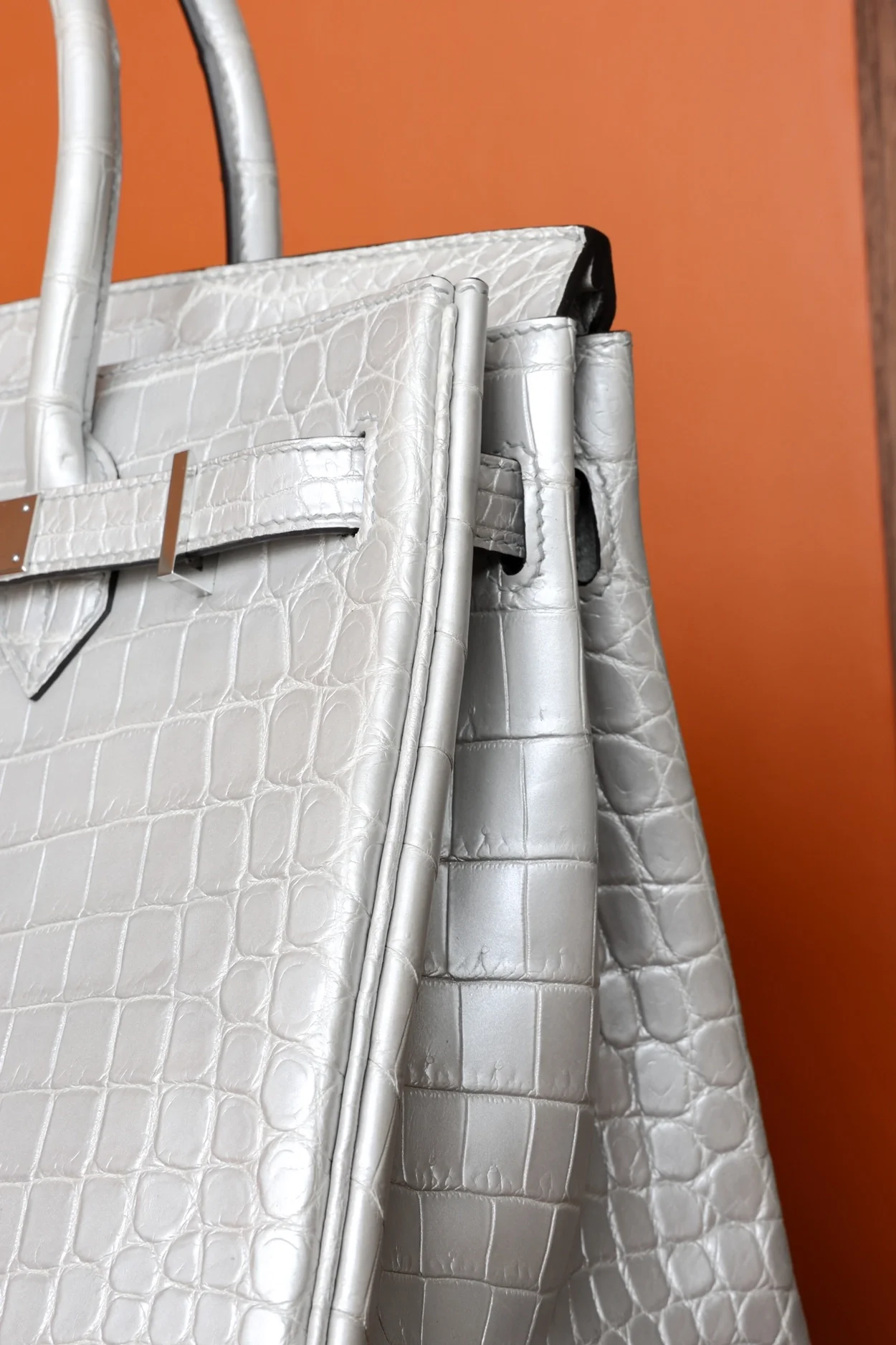 에르메스 버킨 30 르투르네 크로커다일 화이트 팔라듐 하드웨어 (100% HAND MADE)