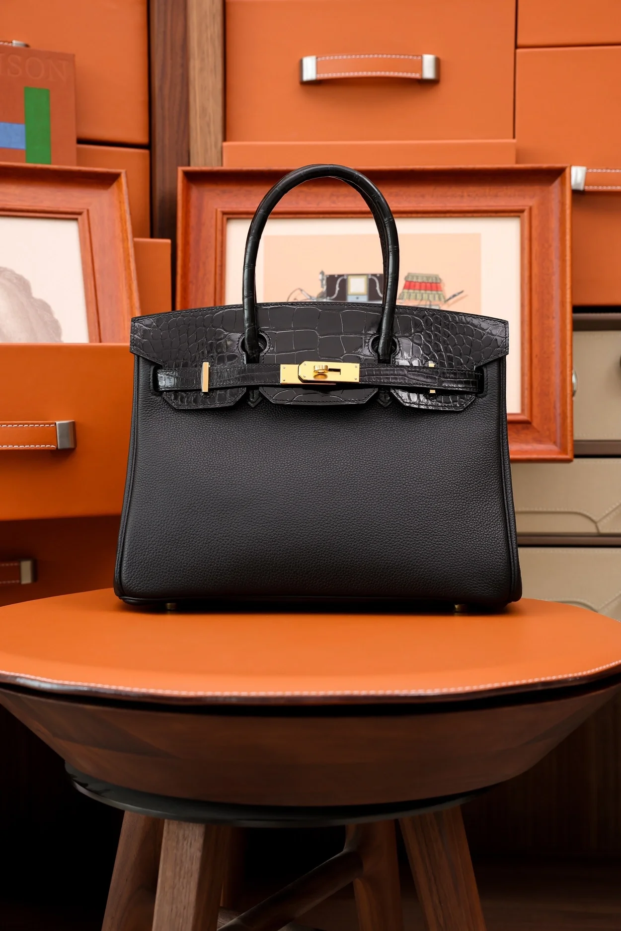 에르메스 버킨 30 르투르네 토고 & 크로커다일 블랙 골드 하드웨어 (100% HAND MADE)