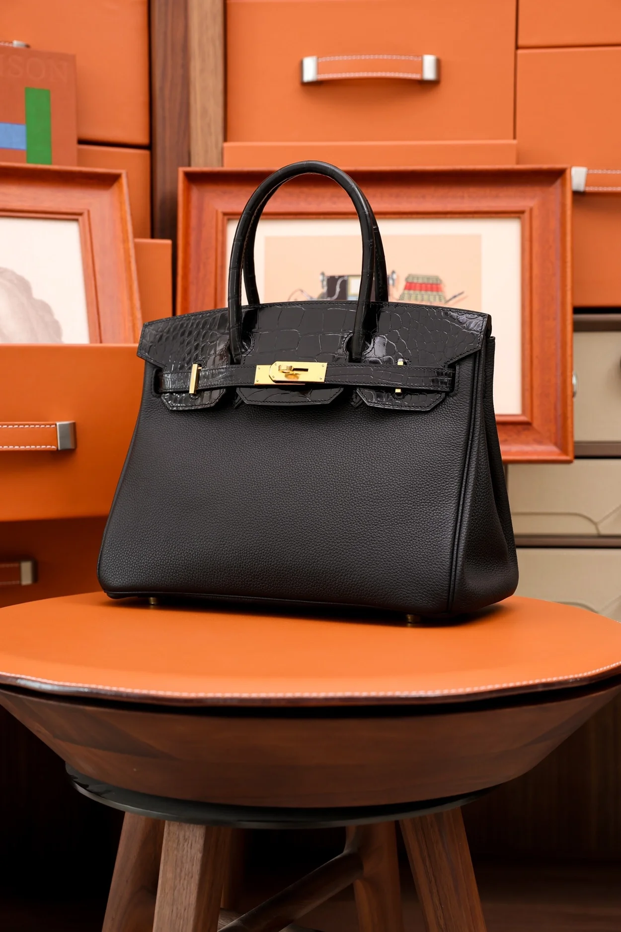 에르메스 버킨 30 르투르네 토고 & 크로커다일 블랙 골드 하드웨어 (100% HAND MADE)
