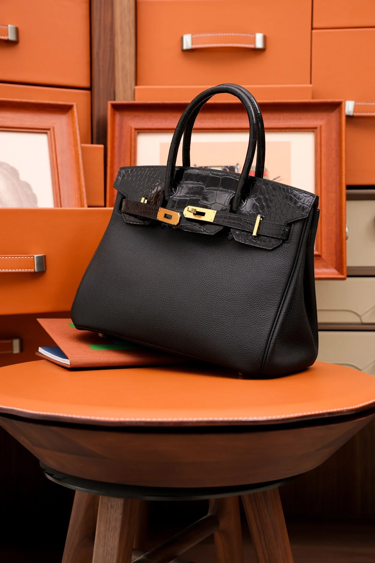 에르메스 버킨 30 르투르네 토고 & 크로커다일 블랙 골드 하드웨어 (100% HAND MADE)