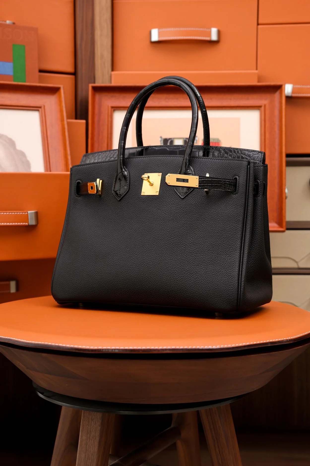 에르메스 버킨 30 르투르네 토고 & 크로커다일 블랙 골드 하드웨어 (100% HAND MADE)