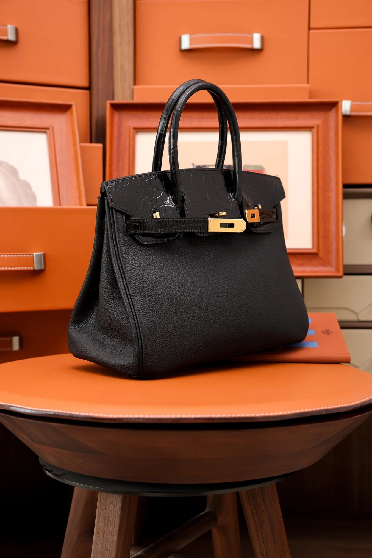에르메스 버킨 30 르투르네 토고 & 크로커다일 블랙 골드 하드웨어 (100% HAND MADE)