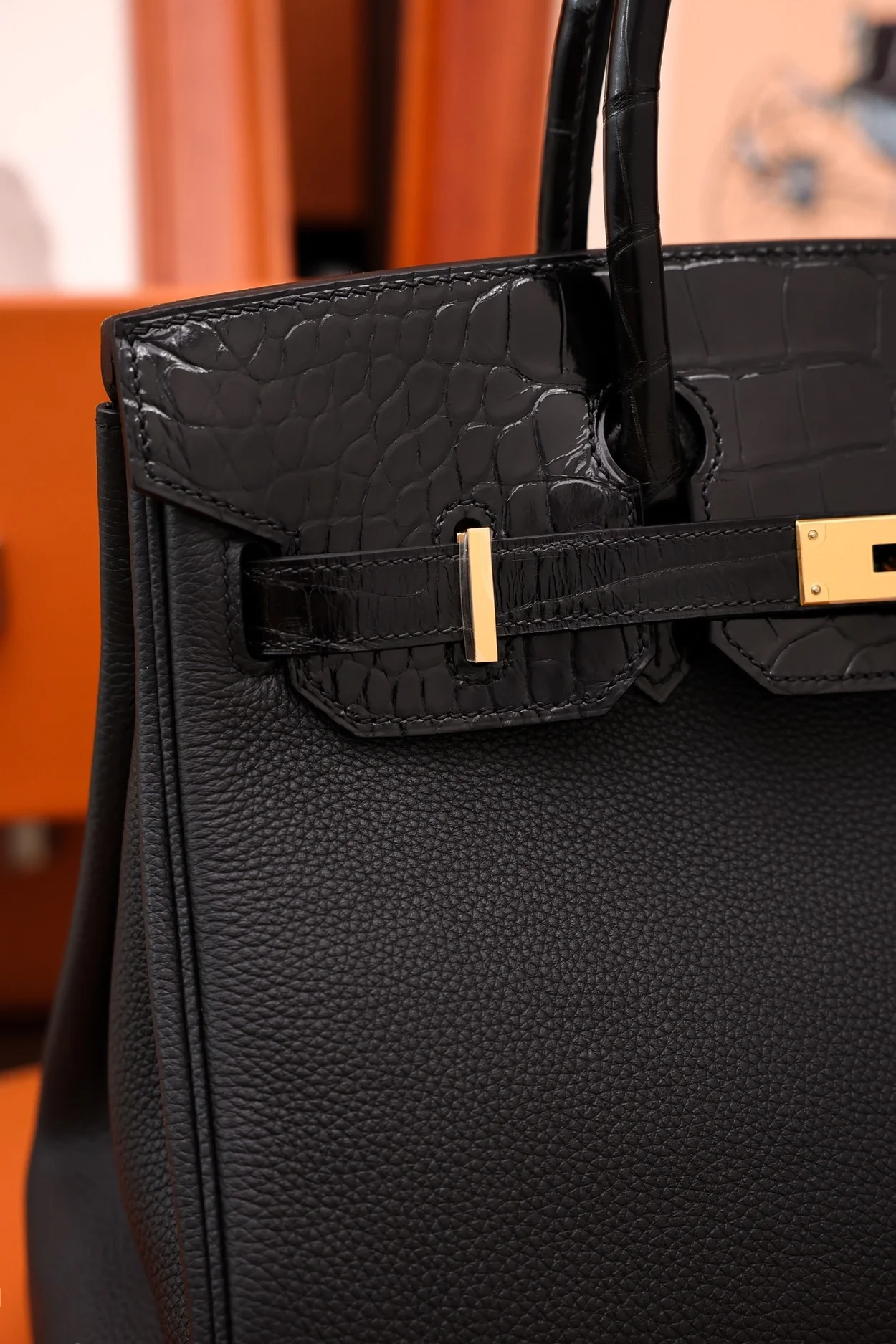 에르메스 버킨 30 르투르네 토고 & 크로커다일 블랙 골드 하드웨어 (100% HAND MADE)