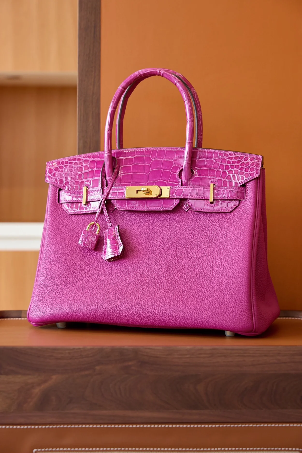 에르메스 버킨 30 르투르네 토고 & 크로커다일 핑크 골드 하드웨어 (100% HAND MADE)