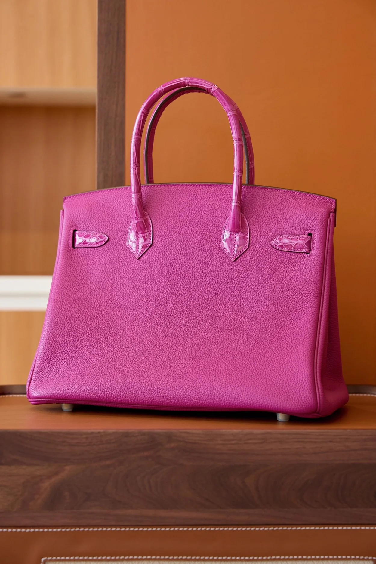 에르메스 버킨 30 르투르네 토고 & 크로커다일 핑크 골드 하드웨어 (100% HAND MADE)