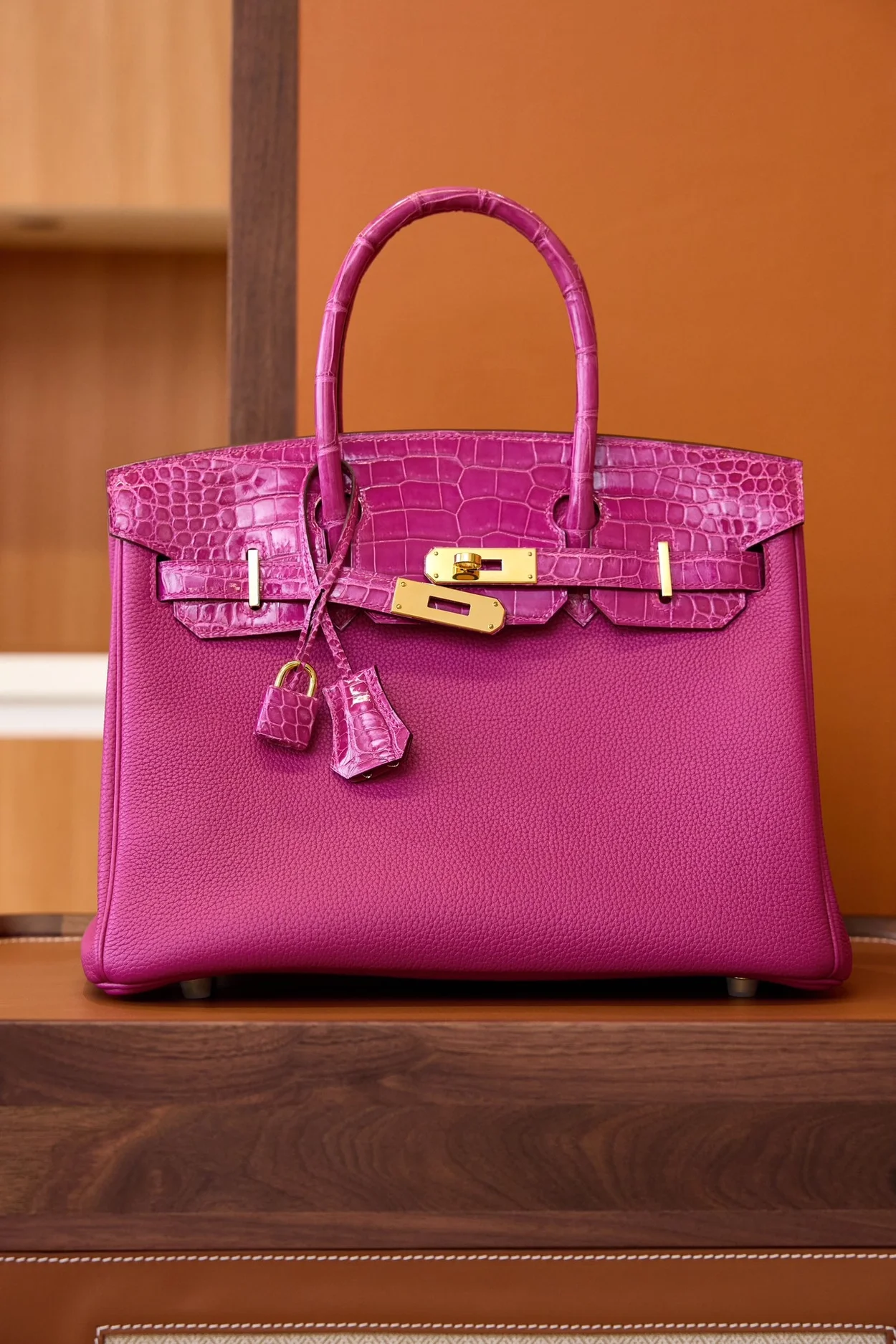 에르메스 버킨 30 르투르네 토고 & 크로커다일 핑크 골드 하드웨어 (100% HAND MADE)