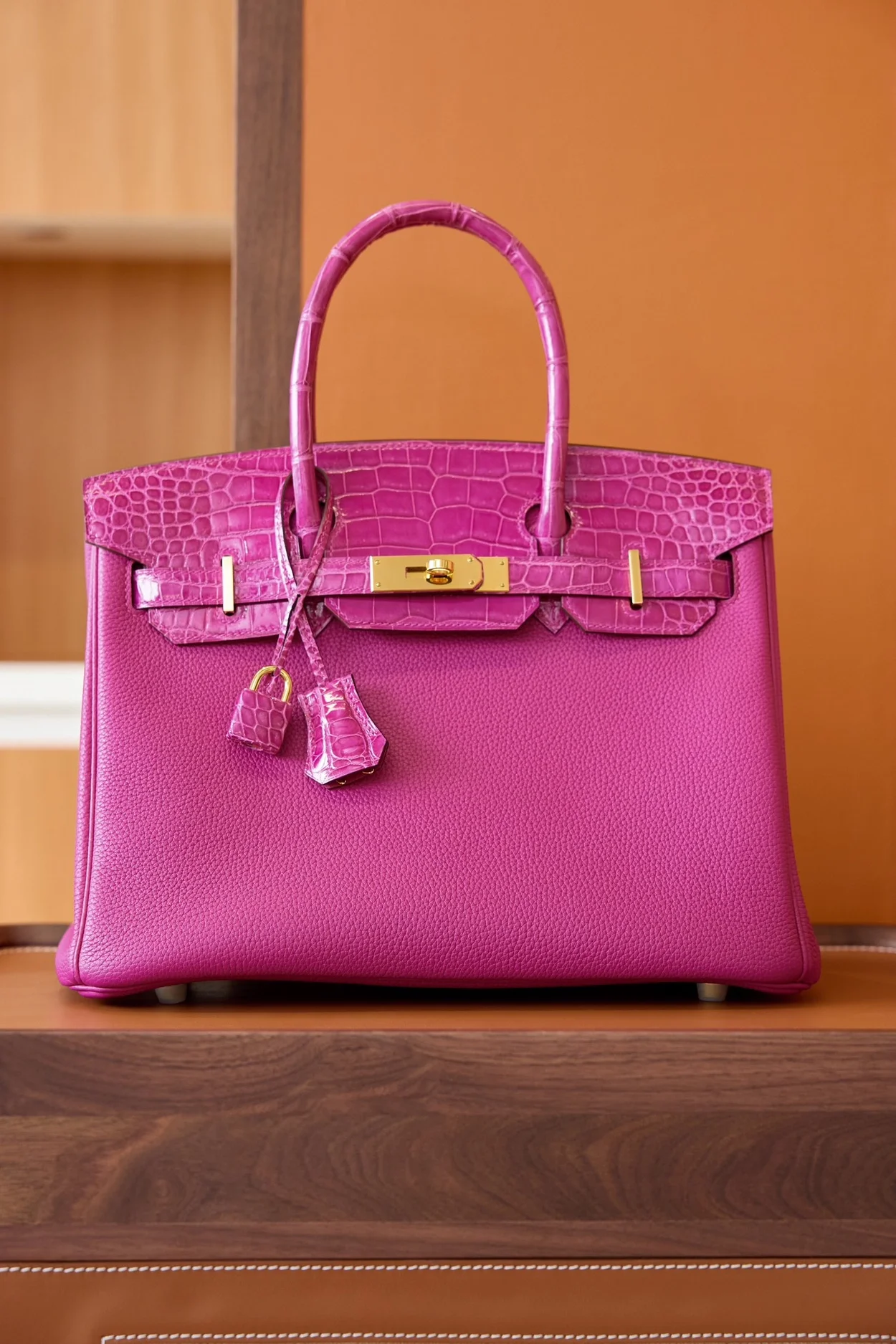 에르메스 버킨 30 르투르네 토고 & 크로커다일 핑크 골드 하드웨어 (100% HAND MADE)